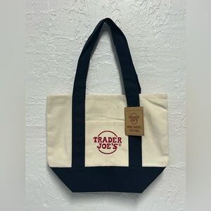 Trader Joe's Navy and Cream Canvas Mini Tote Bag